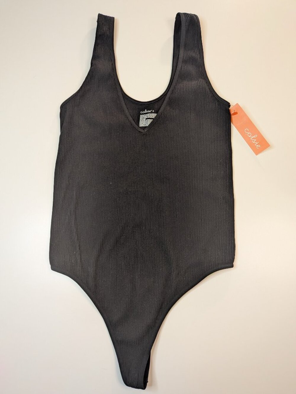 Colsie Women’s Black Ribbed V-Neck Bodysuit Size Small NWT